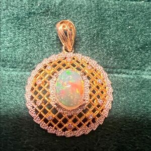 Elegant Gold and Silver natural Opal Pendant beautiful flash